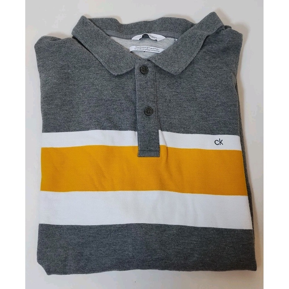 Calvin Klein Yellow Gray Stripe The Essential Polo Shirt Men's Size XL XLarge